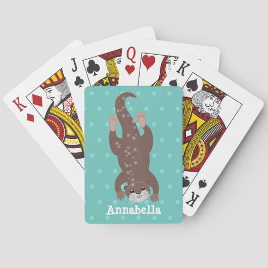 かわいいカワウダイビングティール（緑がかった色）漫画イラストレーション トランプ (裏面)