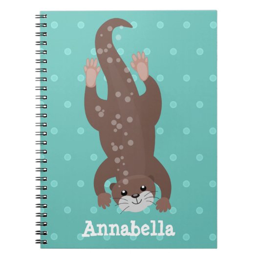 かわいいカワウダイビングティール（緑がかった色）漫画イラストレーション ノートブック (正面)