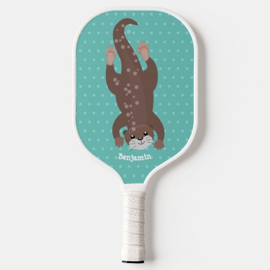 かわいいカワウダイビングティール(緑がかった色)漫画イラストレーション ピックルボールラケット (裏面)