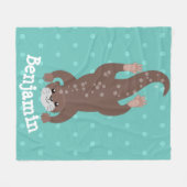 かわいいカワウダイビングティール(緑がかった色)漫画イラストレーション フリースブランケット (正面(横))