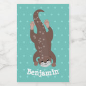 かわいいカワウダイビングティール(緑がかった色)漫画イラストレーション フードラベル (シングルラベル)