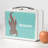 かわいいカワウダイビングティール(緑がかった色)漫画イラストレーション メタルランチボックス (インサイチュ)