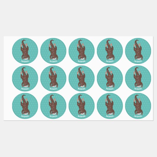 かわいいカワウダイビングティール（緑がかった色）漫画イラストレーション ラベル (シート)