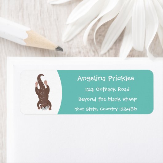 かわいいカワウダイビングティール（緑がかった色）漫画イラストレーション ラベル (インサイチュ)