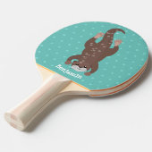 かわいいカワウダイビングティール（緑がかった色）漫画イラストレーション 卓球ラケット (正面アングル)