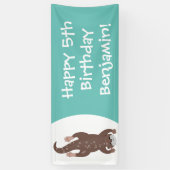 かわいいカワウダイビングティール（緑がかった色）漫画イラストレーション 横断幕 (縦)