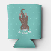 かわいいカワウダイビングティール（緑がかった色）漫画イラストレーション 缶クーラー (裏面)