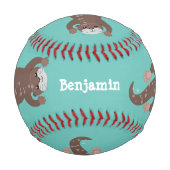 かわいいカワウダイビングティール（緑がかった色）漫画イラストレーション 野球ボール (裏面)