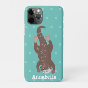 かわいいカワウダイビングティール(緑がかった色)漫画イラストレーション iPhone 11 PROケース