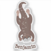 かわいいカワートダイビングアニメイラストレーション シール (正面)