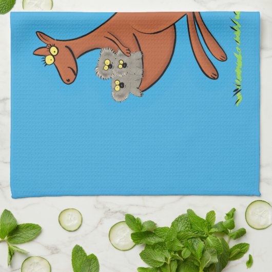 かわいいカンガルーとコアラ漫画イラストレーション キッチンタオル (折り畳み)