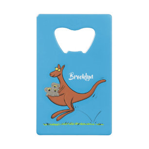 かわいいカンガルーとコアラ漫画イラストレーション クレジットカード栓抜き