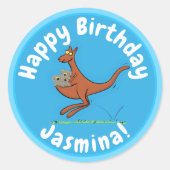 かわいいカンガルーとコアラ漫画イラストレーション ラウンドシール (正面)