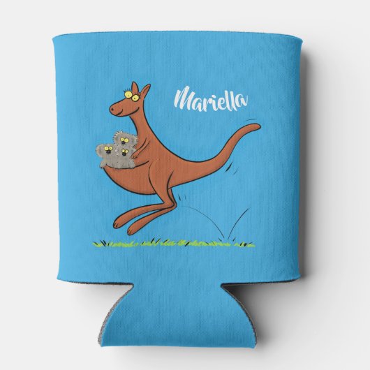 かわいいカンガルーとコアラ漫画イラストレーション 缶クーラー (裏面)