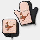 かわいいカンガルーとコアラ漫画イラストレーション 鍋つかみ&鍋敷きセット (正面/裏面)
