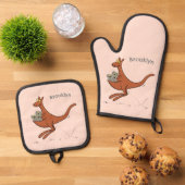 かわいいカンガルーとコアラ漫画イラストレーション 鍋つかみ&鍋敷きセット (トップダウン)