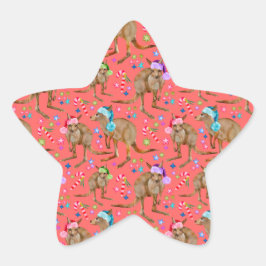 かわいいカンガルーのクリスマスピンク 星シール