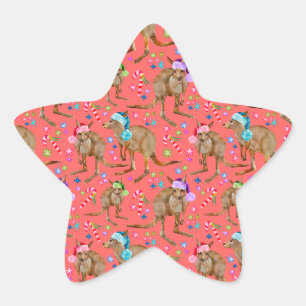 かわいいカンガルーのクリスマスピンク 星シール