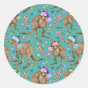 かわいいカンガルーのクリスマス ラウンドシール