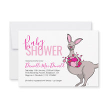 かわいいカンガルーのハートの袋のベビーシャワー招待状