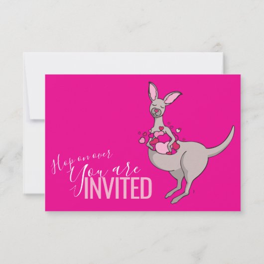 かわいいカンガルーのハートの袋のベビーシャワー招待状 招待状 (裏面)