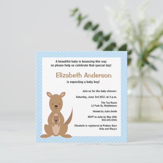 かわいいカンガルーのベビーシャワーの招待状-男の子 招待状 (スタンド正面)