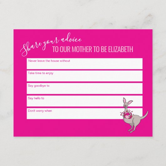 かわいいカンガルーハートポーチベビーシャワーアドバイスカード エンクロージャーカード (裏面)
