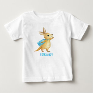 かわいいカンガルー-カスタマイズベビー名トップTシャツ ベビーTシャツ