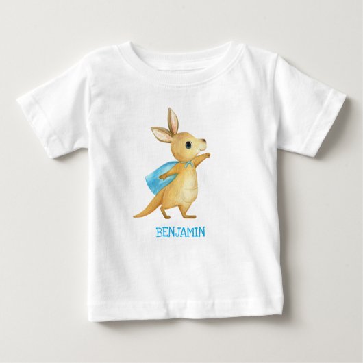かわいいカンガルー-カスタマイズベビー名トップTシャツ ベビーTシャツ (正面)