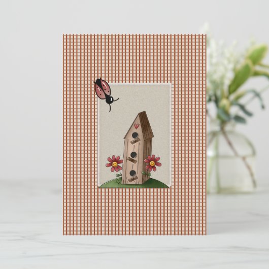 かわいいカントリーの赤いギンガムがベビーシャワーをチェック 招待状 (スタンド正面)