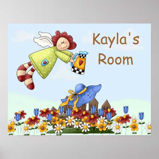 かわいいカントリーエンジェル水やり花 ポスター (正面)