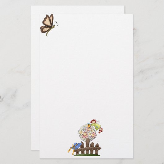 かわいいカントリーエンジェル水やり花 便箋 (正面/裏面)