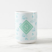 かわいいカントリーガチョウのトイル模様モノグラム コーヒーマグカップ (中央)