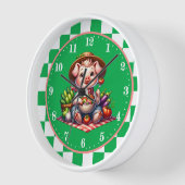 かわいいカントリーガーデン豚のグリーンハウス 壁時計 (傾斜)