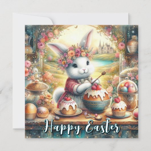 かわいいカントリーキッチンイースターバニー シーズンカード (正面)