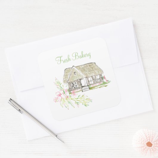 かわいいカントリーコテージ自家製プロダクトシール スクエアシール (封筒)
