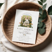 かわいいカントリーバニーワイルドフラワーガールベビーシャワー 招待状
