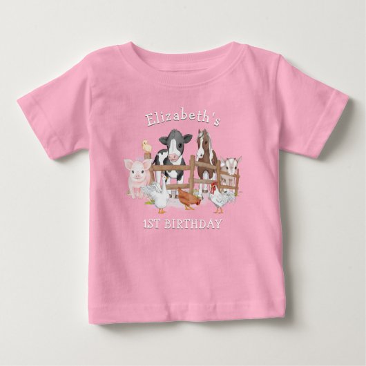 かわいいカントリーファーム動物の誕生日 ベビーTシャツ (正面)