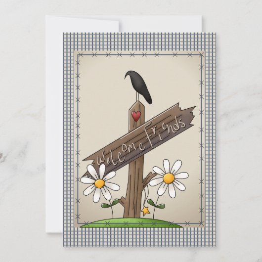 かわいいカントリーブルーギンガムチェック赤ちゃんシャワー 招待状 (正面)