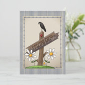 かわいいカントリーブルーギンガムチェック赤ちゃんシャワー 招待状 (スタンド正面)