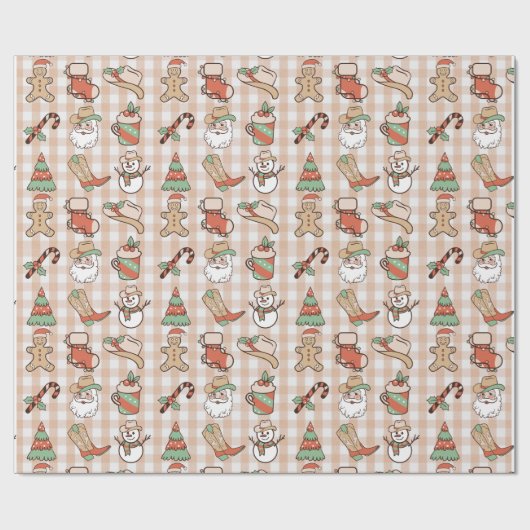 かわいいカントリー西カウボーイジンガムのクリスマス ラッピングペーパー (フラット)