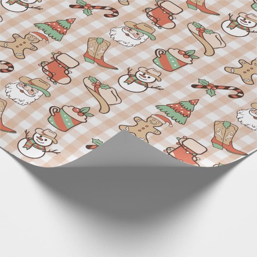 かわいいカントリー西カウボーイジンガムのクリスマス ラッピングペーパー (角)