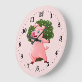 かわいいカントリー豚好き ラージ壁時計 (傾斜)