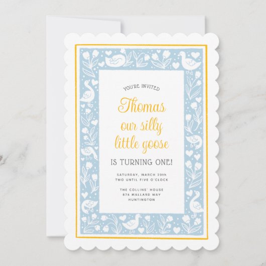 かわいいカントリー間抜けグース誕生日パーティー 招待状 (正面)