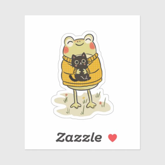 かわいいカントリー風カエルと黒猫のイラスト シール (シート)