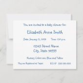 かわいいカントリー風ブルースクワレルベビーシャワー 招待状 (裏面)