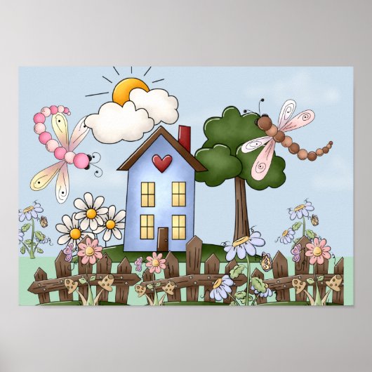 かわいいカントリー フォークアートの絵 ポスター (正面)