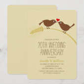 かわいいカントリー ラブバード 20周年結婚記念日 招待状 (正面/裏面)
