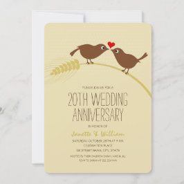 かわいいカントリー ラブバード 20周年結婚記念日 招待状