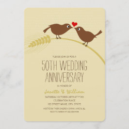 かわいいカントリー ラブバード 50周年結婚記念日 招待状